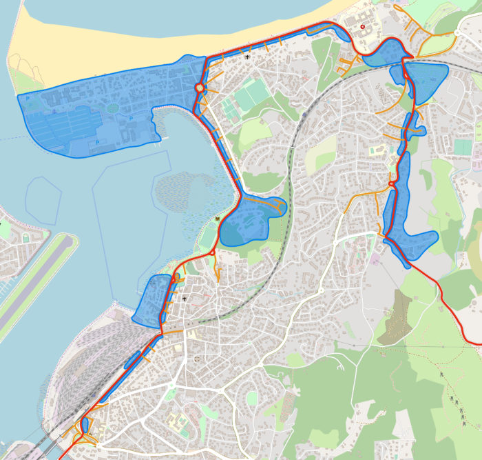 Carte tour de France 2023
Rouge : itinéraire de la course
Orange : circulation perturbée
Bleu : secteurs bloqués