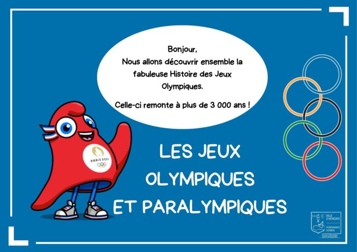 Planche 1 : Les Jeux Olympiques et Paralympiques Image : Phryge olympique Bulle : Bonjour, Nous allons découvrir ensemble la fabuleuse Histoire des Jeux Olympiques. Celle-ci remonte à plus de 3 000 ans !!!